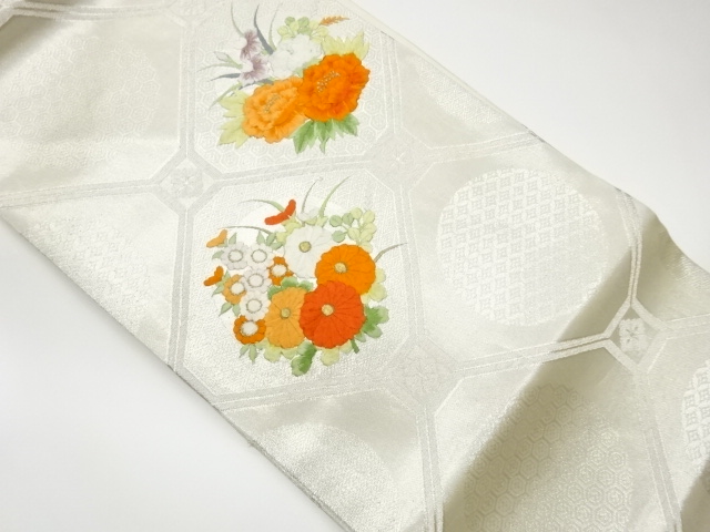 JAPANESE KIMONO / VINTAGE NAGOYA OBI / EMBROIDERY / FLOWERS
